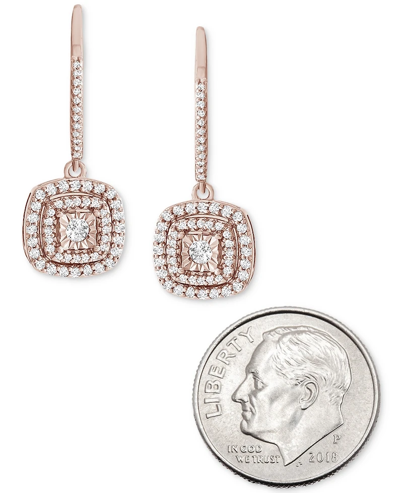 Diamond Halo Drop Earrings (1/2 ct. t.w.) Sterling Silver, 14k Rose Gold Silver & Silver.