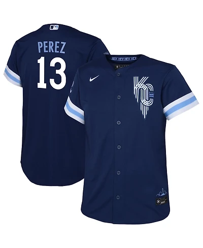 Toddler Boys and Girls Nike Salvador Perez Navy Kansas City Royals City Connect Replica Player Jersey