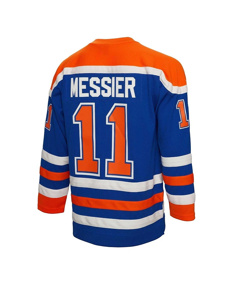 Men's Mitchell & Ness Mark Messier Royal Edmonton Oilers 1986 Blue Line Player Jersey