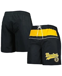 Men's Starter Black Boston Bruins Freestyle Volley Swim Shorts