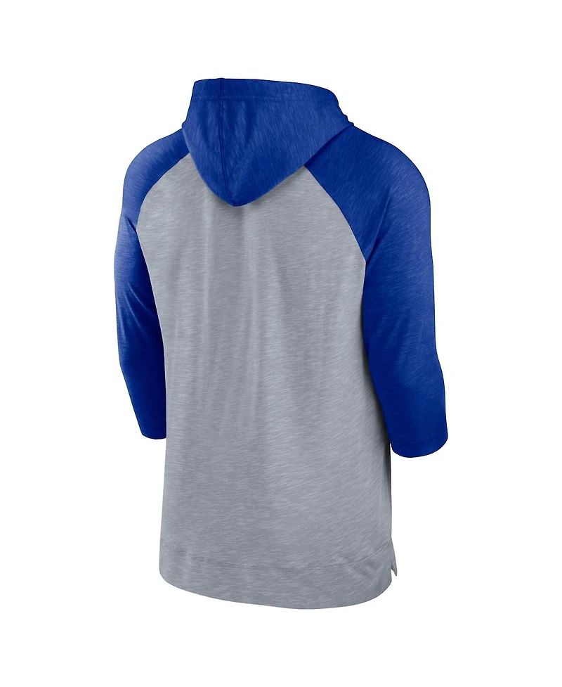 Men's Nike Heather Gray, Heather Royal Buffalo Bills Raglan 3/4-Sleeve Pullover Hoodie