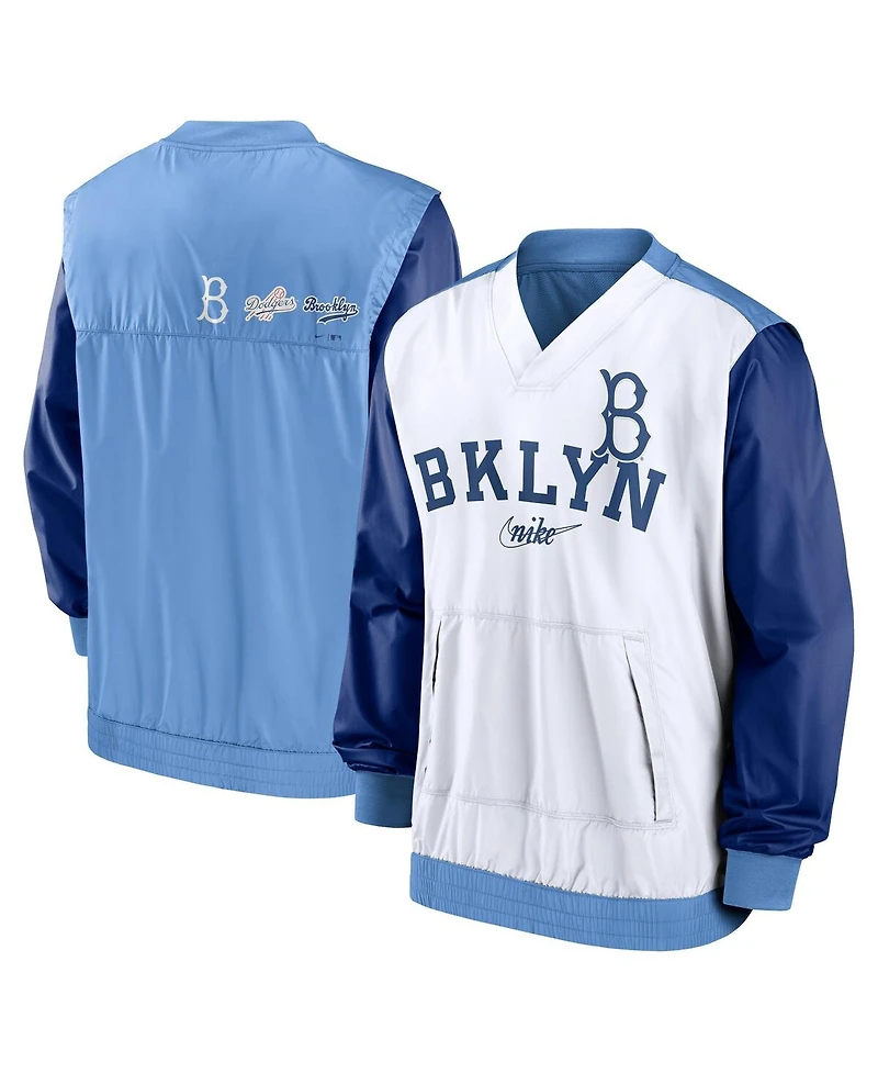 Men's Nike White, Light Blue Los Angeles Dodgers Rewind Warmup V-Neck Pullover Jacket