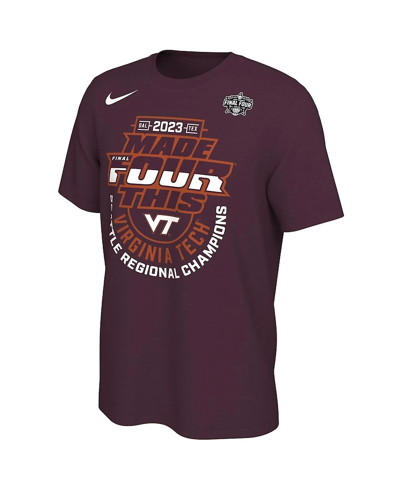 Men's and Women's Nike Maroon Virginia Tech Hokies 2023 Ncaa Women's Basketball Tournament March Madness Final Four Regional Champions Locker Room T-s