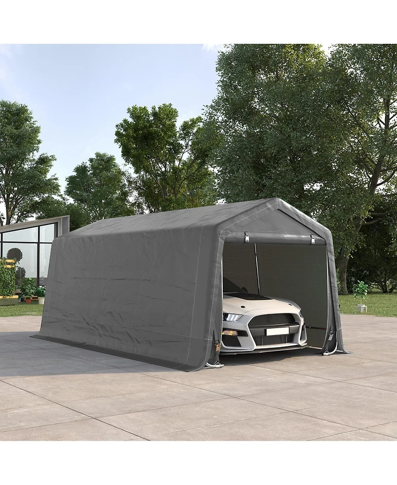 Outsunny 20' x 10' Carport Portable Garage, Heavy Duty Storage Tent, Patio Storage Shelter w/ Anti-uv Pe Cover and Double Zipper Doors, for Motorcycle