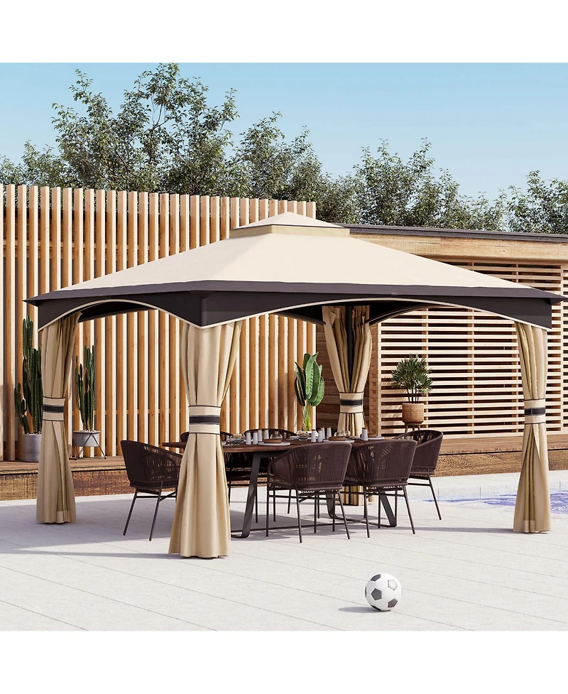 Outsunny 10' x 12' Steel Fabric Outdoor Patio Gazebo Vented Roof w/Mesh Sidewall
