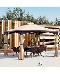 Outsunny 10' x 12' Steel Fabric Outdoor Patio Gazebo Vented Roof w/Mesh Sidewall