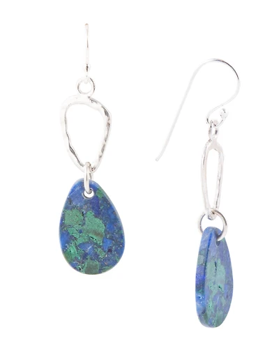 Barse Rose Sterling Silver and Genuine Azurite Drop Earrings