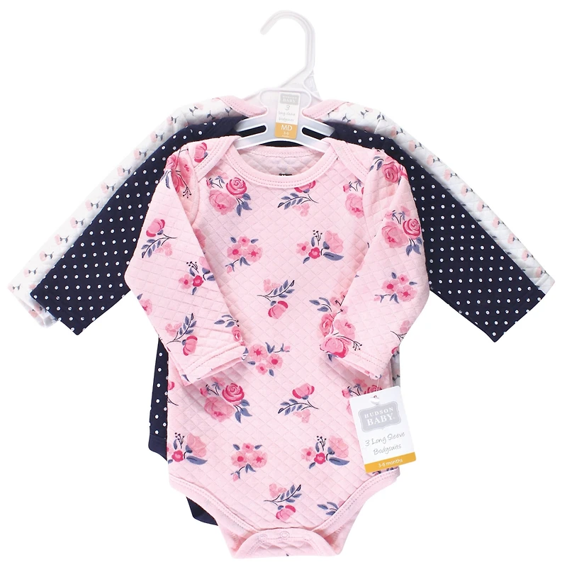 Hudson Baby Girls Quilted Long Sleeve Cotton Bodysuits