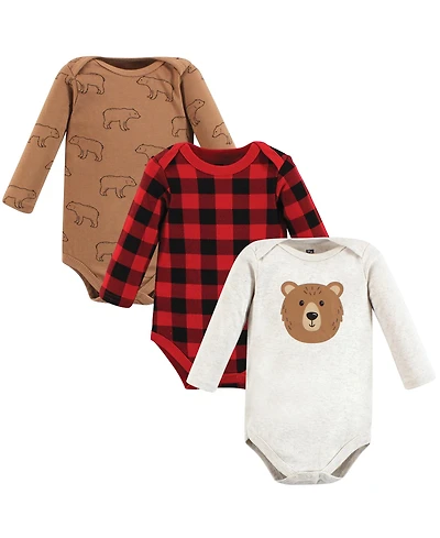 Hudson Baby Boys Cotton Long-Sleeve Bodysuits 3-Piece Comfort Pack