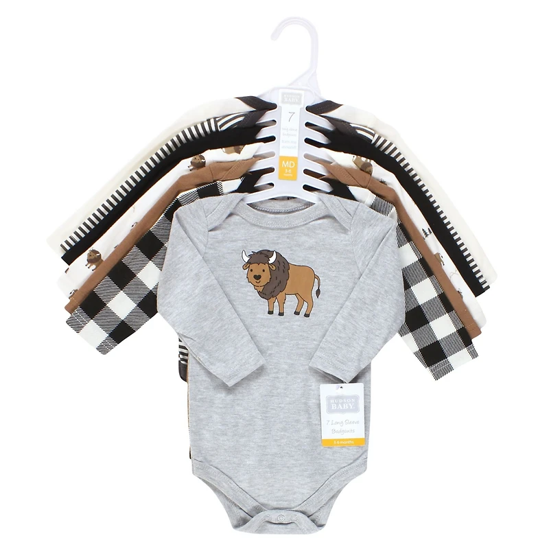 Hudson Baby Boys Long-Sleeve Cotton Bodysuit Collection 7-Piece Set