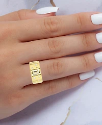 Cubic Zirconia Crescent Moon & Stars Wide Width Band 14k Gold-Plated Sterling Silver