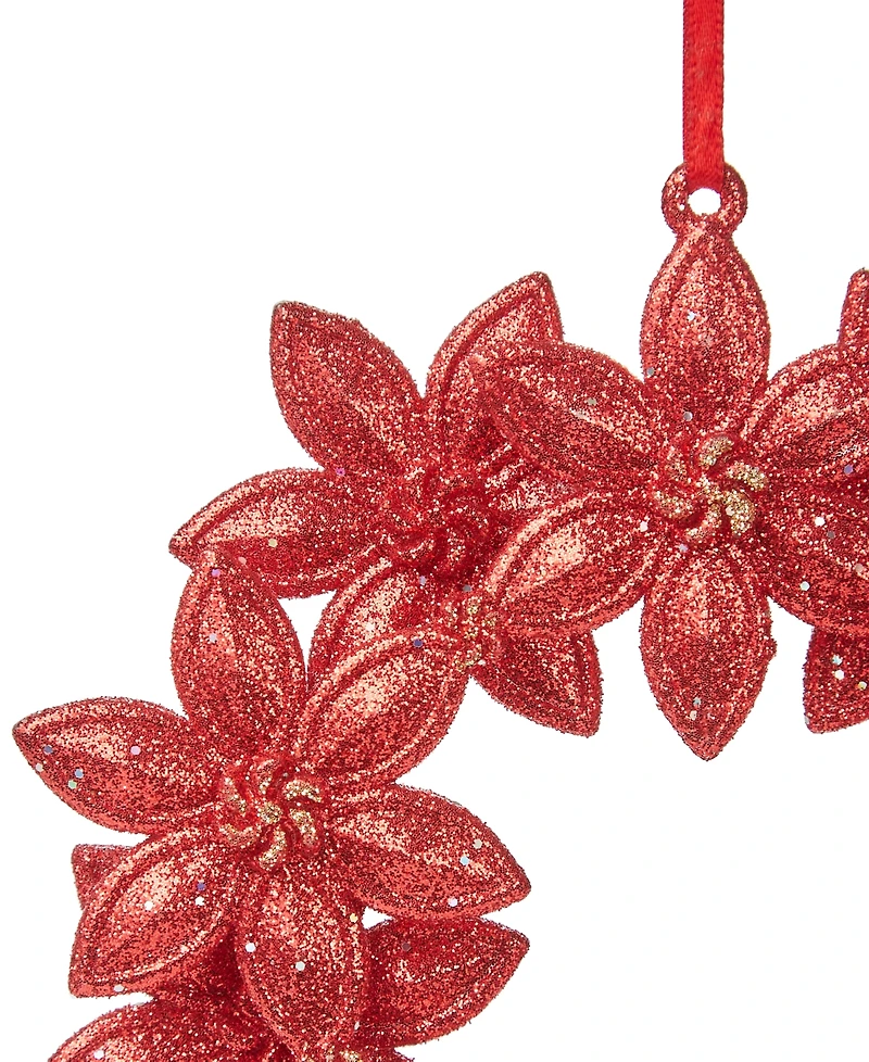 Holiday Lane Glittered Plastic Poinsettia Wreath Ornament, Created for Macy's