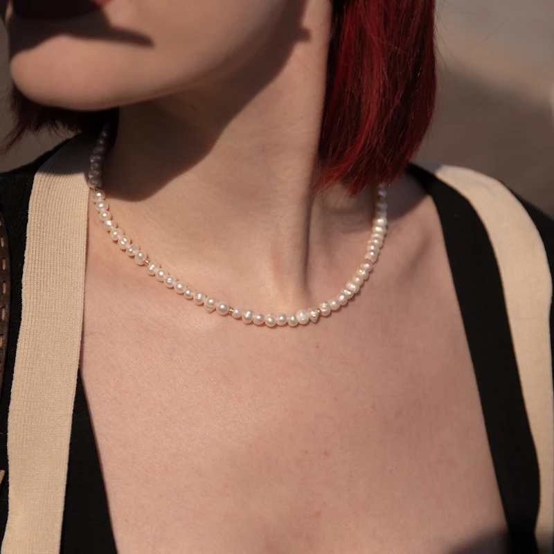 Joey Baby 18K Gold Plated Freshwater Pearls with Rose Gold Beads- Mathilde Necklace 17" For Women