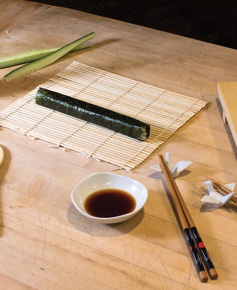 Helen's Asian Kitchen Sushi Rolling Set, Includes 2 Sushi Mats 2 Rice Paddles and 10-Pair Silk Wrapped Bamboo Chopsticks
