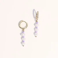 Joey Baby 18K Gold Plated Freshwater Pearls with Purple Glass Beads - Taro Earrings For Women