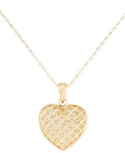 Textured Heart 18" Pendant Necklace in 10k Two-Tone Gold