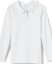 Lands' End Girls School Uniform Long Sleeve Ruffled Peter Pan Collar Polo Knit Shirt