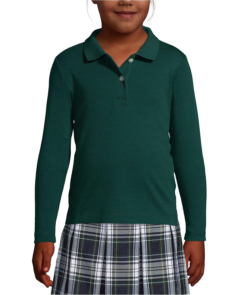 Lands' End Girls School Uniform Long Sleeve Feminine Fit Interlock Polo Shirt