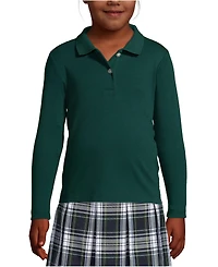 Lands' End Girls School Uniform Long Sleeve Feminine Fit Interlock Polo Shirt