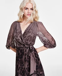 Dkny Women's Printed Faux-Wrap Balloon-Sleeve Dress