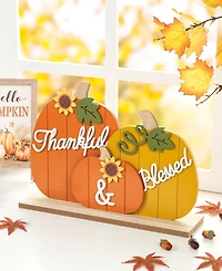 Glitzhome 16" L Thanksgiving Wooden Pumpkins Table Decor
