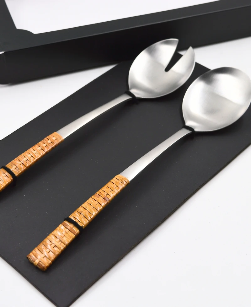 Artifacts Trading Company Rattan Stainless Steel 2 Piece Serving Set with Gift Box