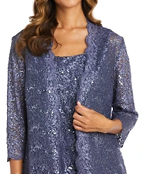 R & M Richards 3-Pc. Sequined Lace Pantsuit Jacket