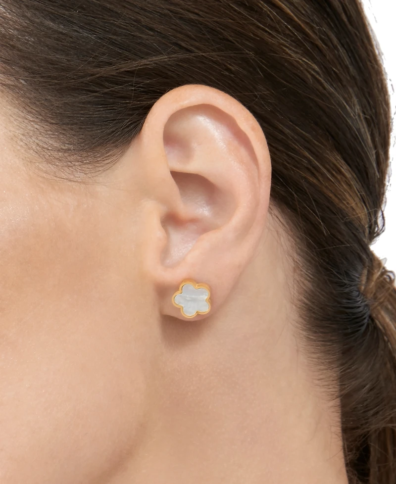 Adornia White Mother Of Pearl Clover Stud Earrings