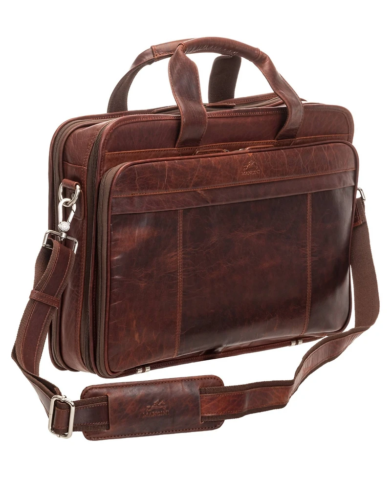Mancini Men's Buffalo Double Compartment Top Zipper 15.6" Laptop and Tablet Briefcase