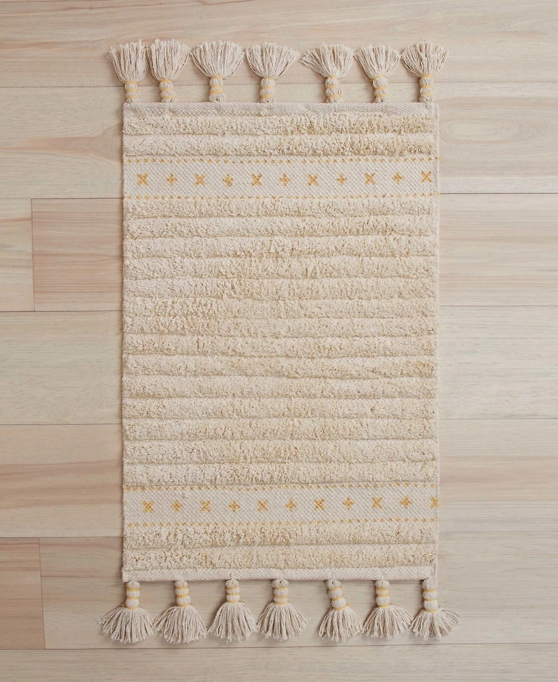 Lucky Brand Overtufted Cotton Fringe Bath Rug, 17" x 32"