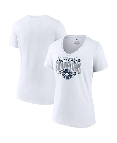 Women's Fanatics White UConn Huskies 2023 Ncaa Men's Basketball National Champions Confetti V-Neck T-shirt