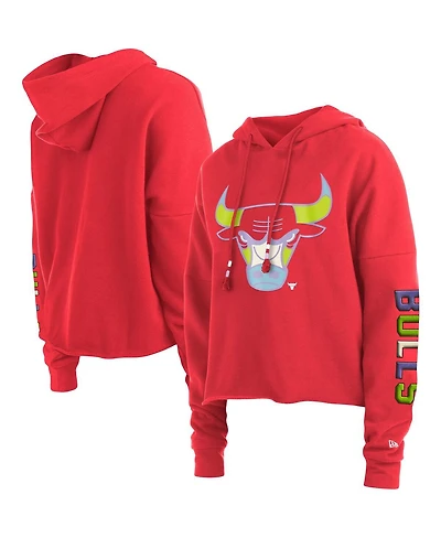 Women's New Era Red Chicago Bulls Color Pack Cropped Top Pullover Hoodie