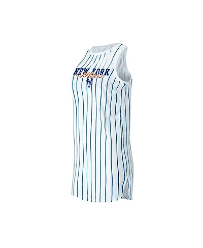 Women's Concepts Sport White New York Mets Reel Pinstripe Knit Sleeveless Nightshirt