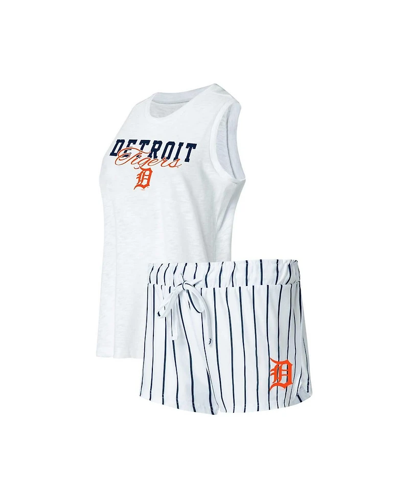 Women's Concepts Sport White Detroit Tigers Reel Pinstripe Tank Top and Shorts Sleep Set