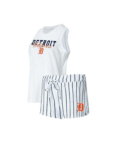 Women's Concepts Sport White Detroit Tigers Reel Pinstripe Tank Top and Shorts Sleep Set