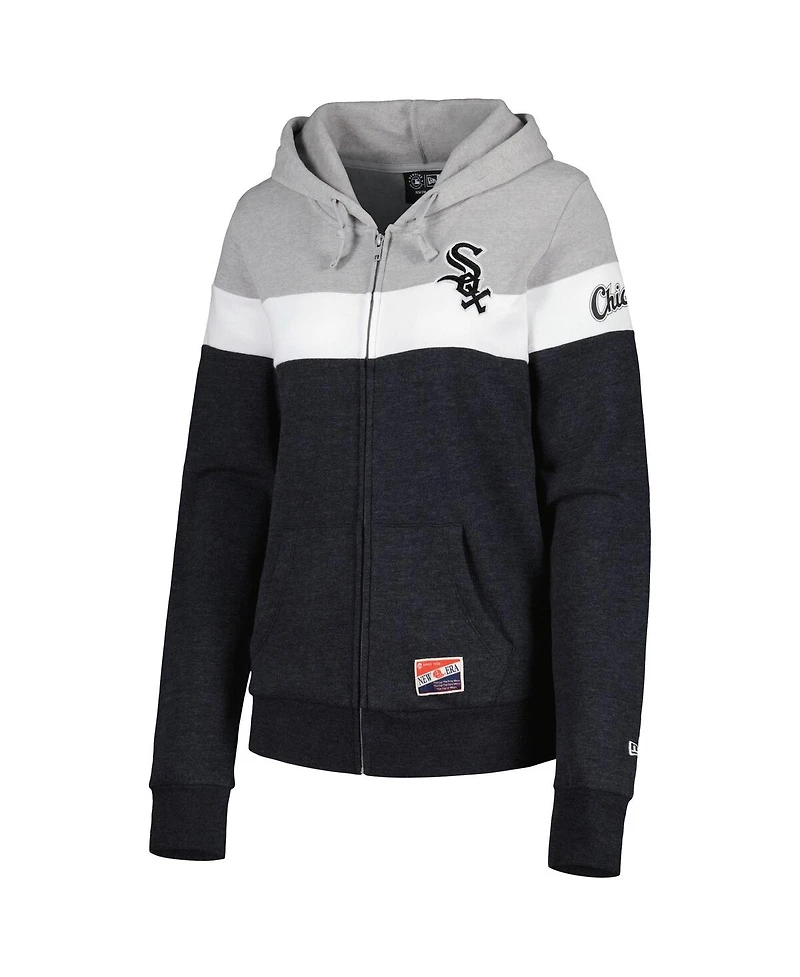 Women's New Era Heather Black Chicago White Sox Colorblock Full-Zip Hoodie Jacket