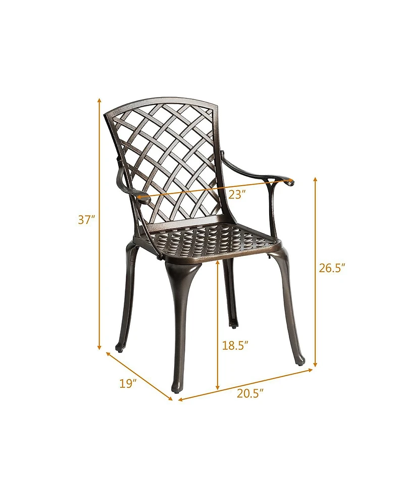 Costway Outdoor Cast Aluminum Arm Dining Chairs Set of 2 Patio Bistro Chairs