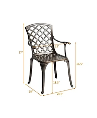 Costway Outdoor Cast Aluminum Arm Dining Chairs Set of 2 Patio Bistro Chairs
