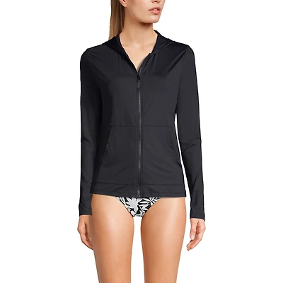 Lands' End Women's SunShade Upf 50 Long Sleeve Hooded Full Zip Rash Guard