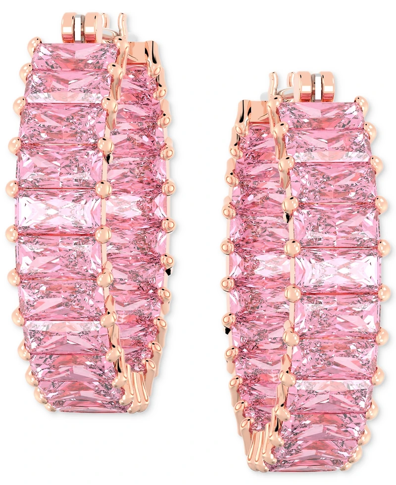 Swarovski 14k Rose Gold-Plated Small Pink Baguette Cubic Zirconia Hoop Earrings, 0.87"