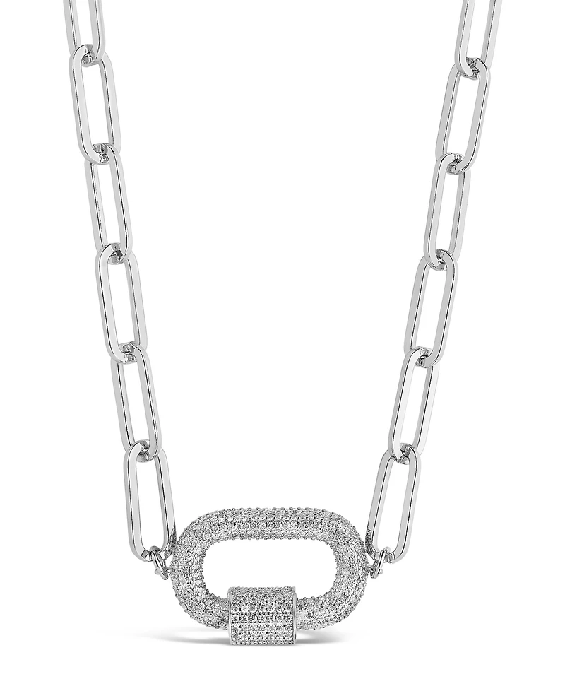 Sterling Forever Pave Cubic Zirconia Carabiner Linked Lock Necklace