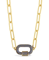 Sterling Forever Pave Cubic Zirconia Carabiner Linked Lock Necklace