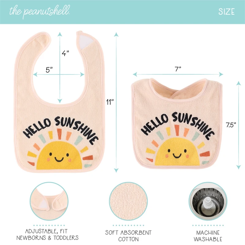 The Peanutshell Baby Girls Unisex Terry Bibs, 18 Pack for Feeding, Teething, or Drooling, Neutrals/Hello Sunshine