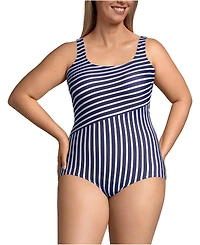 Lands' End Women's Plus Long Chlorine Resistant Soft Cup Tugless Sporty One Piece Swimsuit