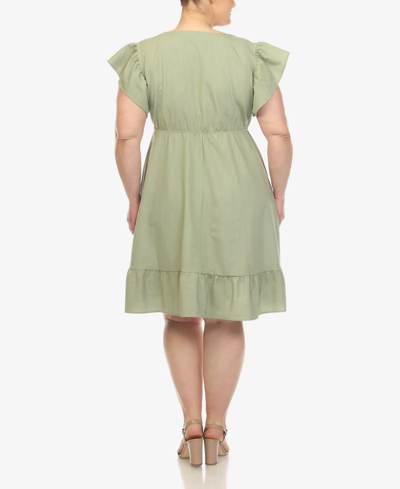 White Mark Plus Ruffle Sleeve Knee-Length Dress