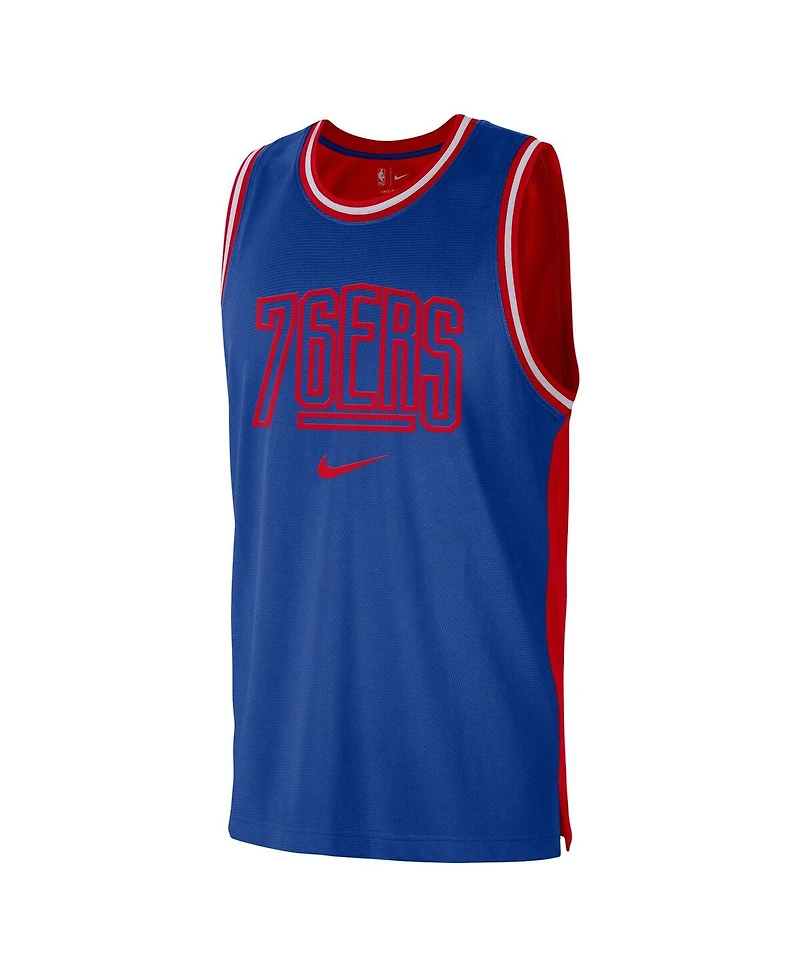 Men's Nike Royal, Red Philadelphia 76ers Courtside Versus Force Split Dna Performance Mesh Tank Top
