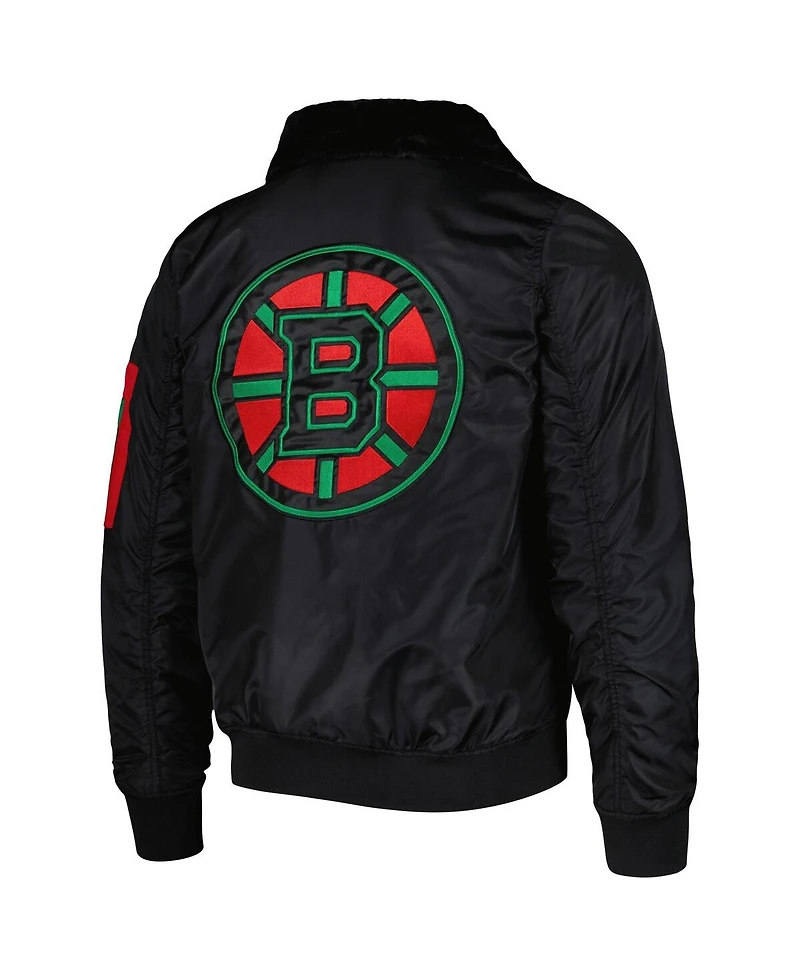 Men's Starter x Ty Mopkins Black Boston Bruins History Month Varsity Full zip Jacket