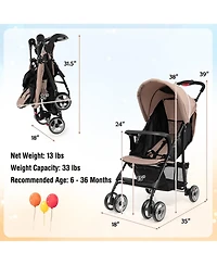 Costway Toddler Foldable Lightweight Stroller Travel Pushchair 5-Point Safety System