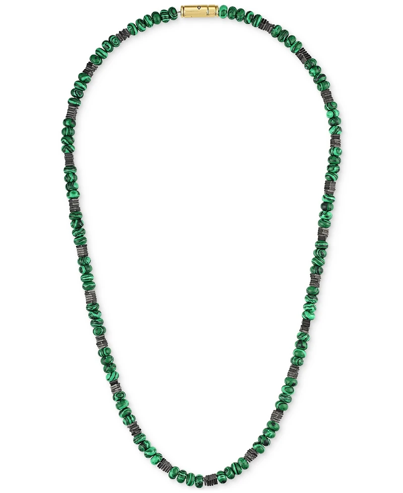 Bulova Men's Marine Star Malachite Beaded 22" Necklace in 14k Gold-Plated Sterling Silver