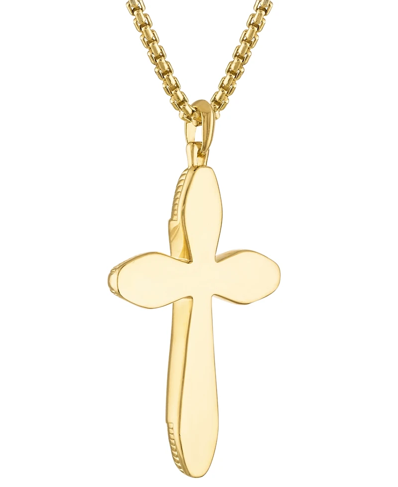 Bulova Men's Icon Black Agate Cross Pendant Necklace in 14k Gold-Plated Sterling Silver, 24" + 2" extender